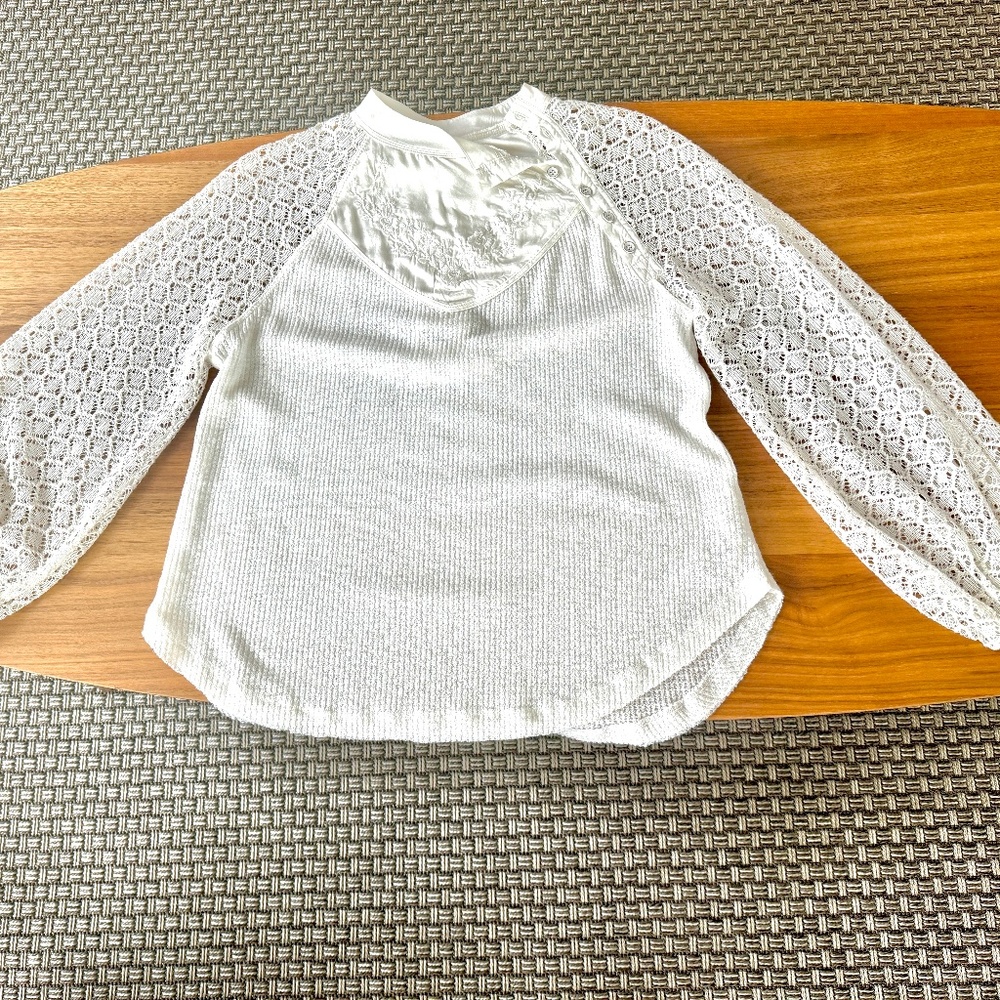 Free People White Long Sleeve Top
